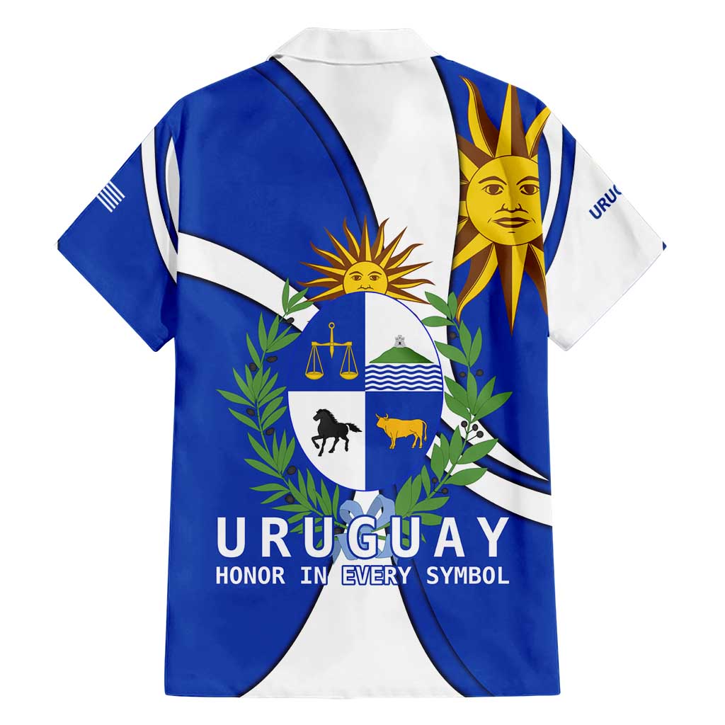 Uruguay Hawaiian Shirt with National Emblem and Sun Symbol Blue White Wave - Wonder Print Shop