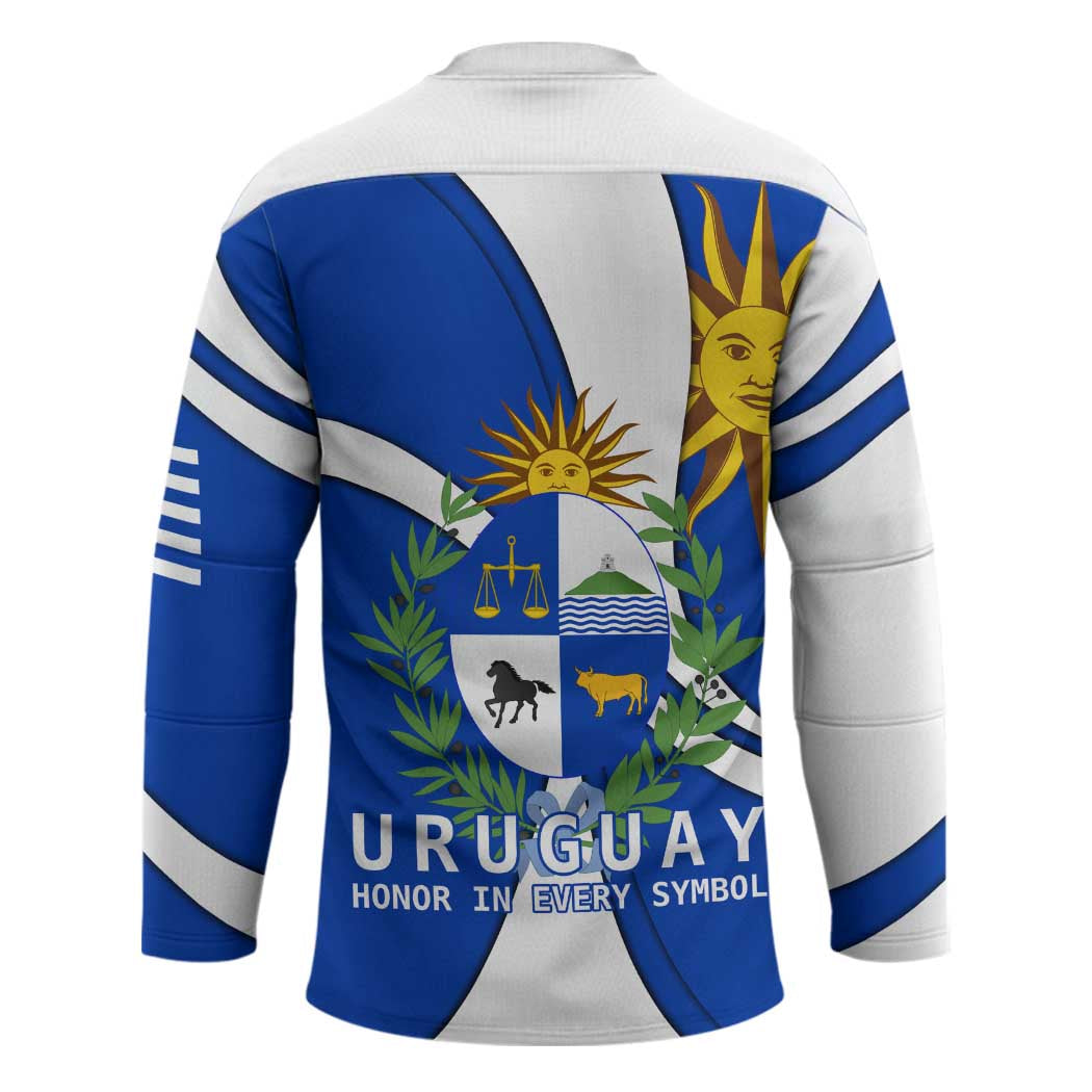 Uruguay Hockey Jersey with National Emblem and Sun Symbol Blue White Wave - Wonder Print Shop