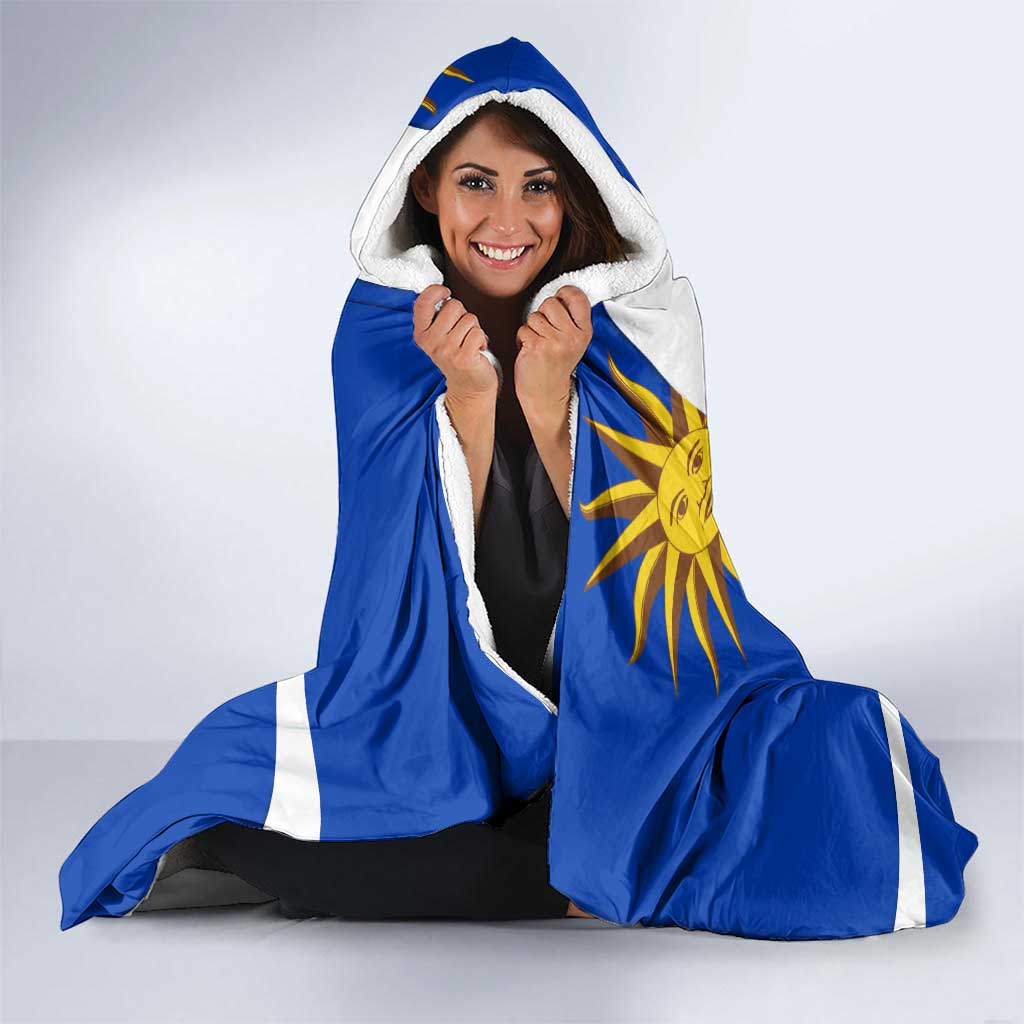 Uruguay Hooded Blanket with National Emblem and Sun Symbol Blue White Wave - Wonder Print Shop