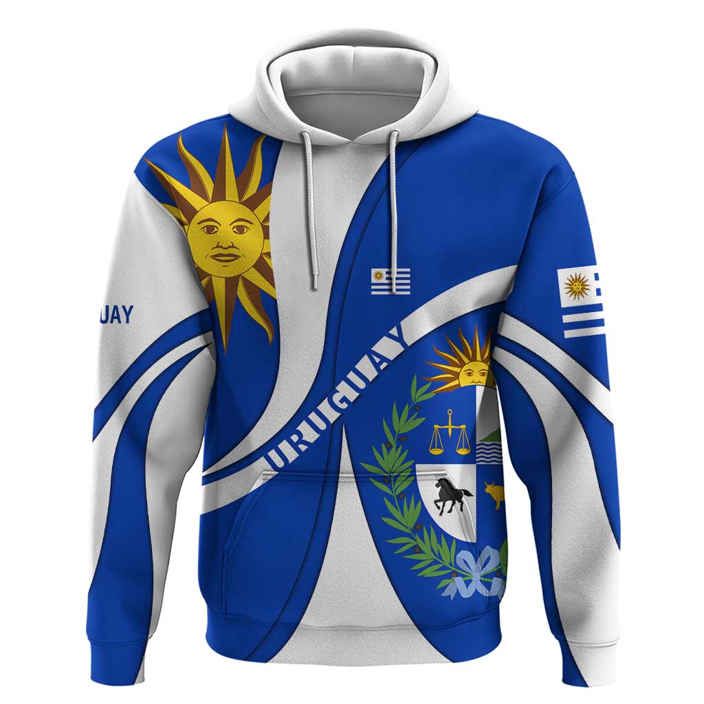 Uruguay Hoodie with National Emblem and Sun Symbol Blue White Wave - Wonder Print Shop