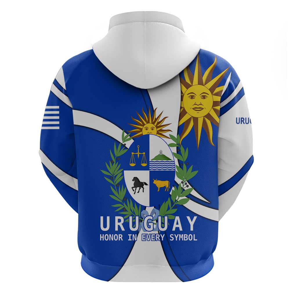 Uruguay Hoodie with National Emblem and Sun Symbol Blue White Wave - Wonder Print Shop