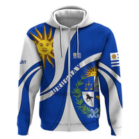 Uruguay Hoodie with National Emblem and Sun Symbol Blue White Wave - Wonder Print Shop