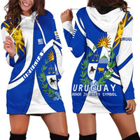 Uruguay Hoodie Dress with National Emblem and Sun Symbol Blue White Wave - Wonder Print Shop