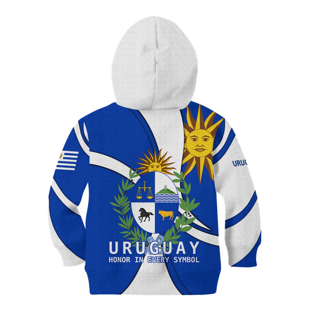 Uruguay Kid Hoodie with National Emblem and Sun Symbol Blue White Wave - Wonder Print Shop