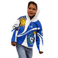 Uruguay Kid Hoodie with National Emblem and Sun Symbol Blue White Wave - Wonder Print Shop