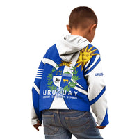 Uruguay Kid Hoodie with National Emblem and Sun Symbol Blue White Wave - Wonder Print Shop