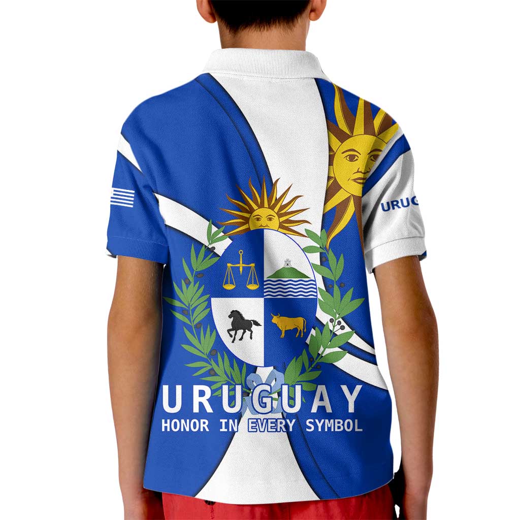 Uruguay Kid Polo Shirt with National Emblem and Sun Symbol Blue White Wave - Wonder Print Shop