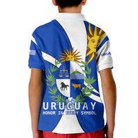 Uruguay Kid Polo Shirt with National Emblem and Sun Symbol Blue White Wave - Wonder Print Shop