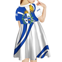 Uruguay Kid Short Sleeve Dress with National Emblem and Sun Symbol Blue White Wave - Wonder Print Shop
