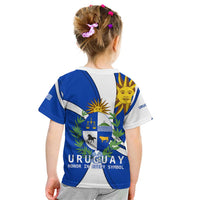 Uruguay Kid T Shirt with National Emblem and Sun Symbol Blue White Wave - Wonder Print Shop