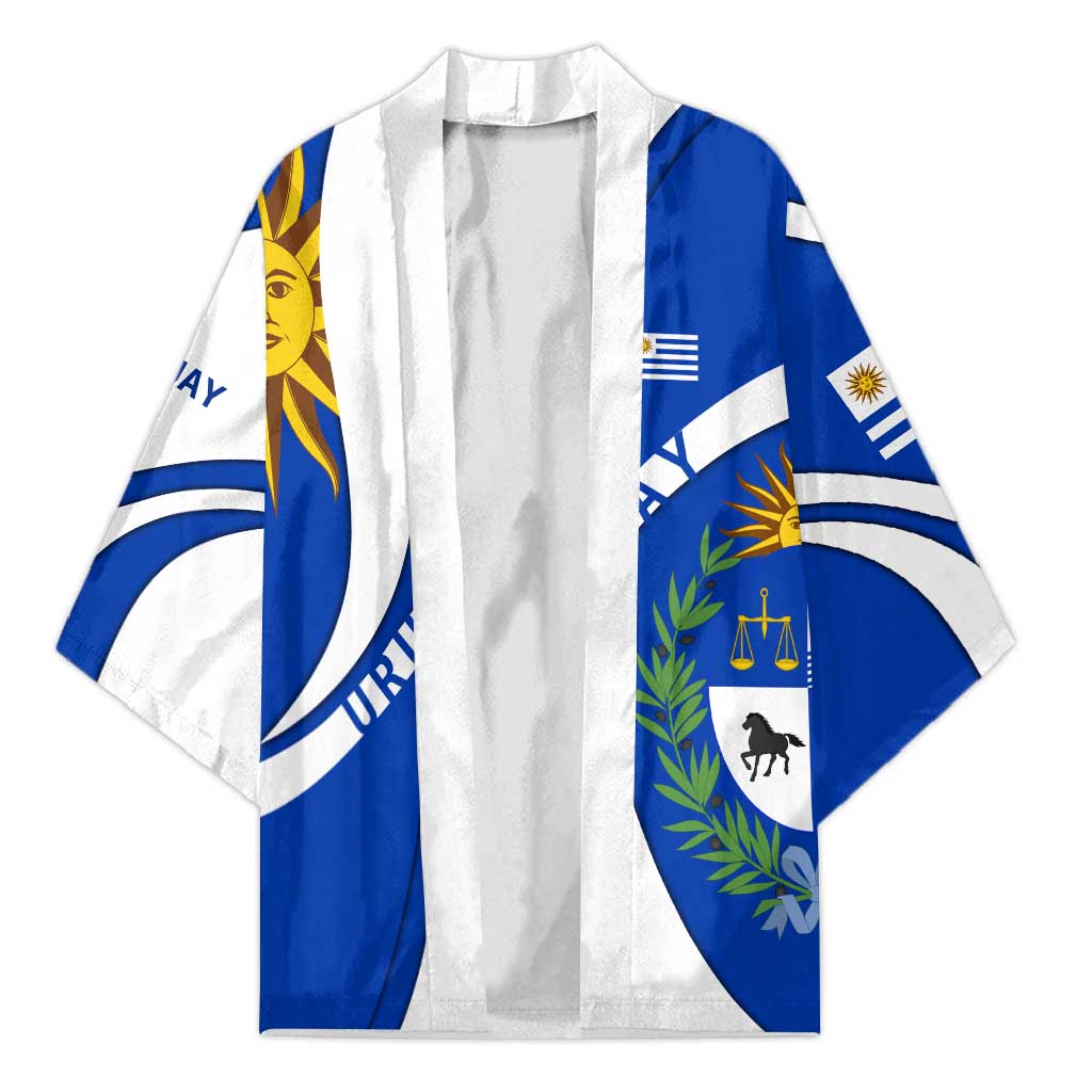 Uruguay Kimono with National Emblem and Sun Symbol Blue White Wave - Wonder Print Shop