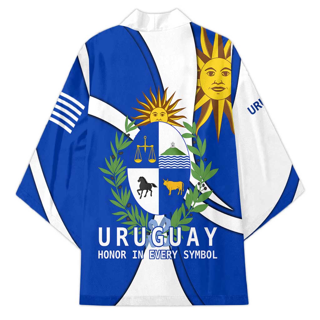 Uruguay Kimono with National Emblem and Sun Symbol Blue White Wave - Wonder Print Shop