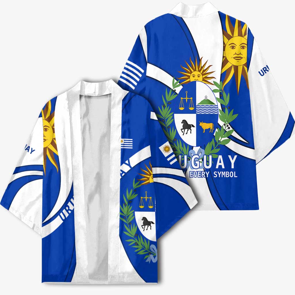 Uruguay Kimono with National Emblem and Sun Symbol Blue White Wave - Wonder Print Shop