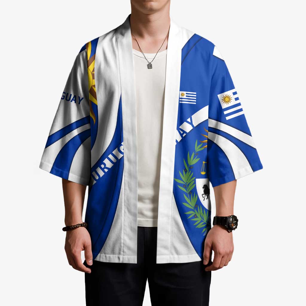 Uruguay Kimono with National Emblem and Sun Symbol Blue White Wave - Wonder Print Shop