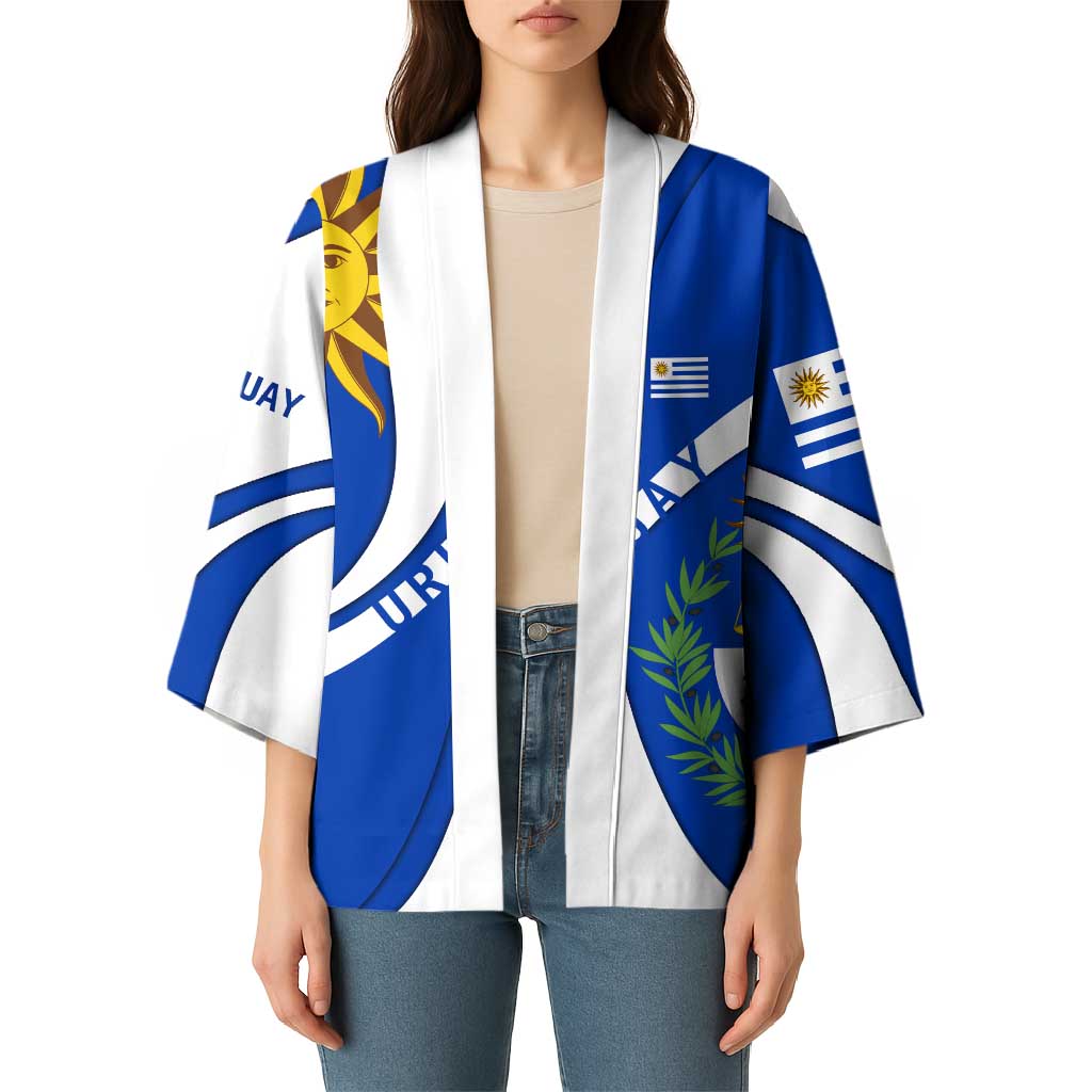 Uruguay Kimono with National Emblem and Sun Symbol Blue White Wave - Wonder Print Shop