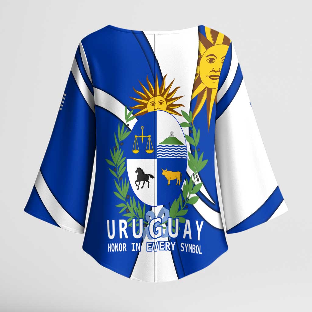 Uruguay Kimono Sleeve Blouse with National Emblem and Sun Symbol Blue White Wave - Wonder Print Shop