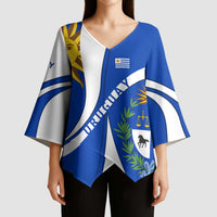 Uruguay Kimono Sleeve Blouse with National Emblem and Sun Symbol Blue White Wave - Wonder Print Shop
