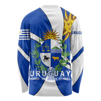 Uruguay Long Sleeve Shirt with National Emblem and Sun Symbol Blue White Wave - Wonder Print Shop