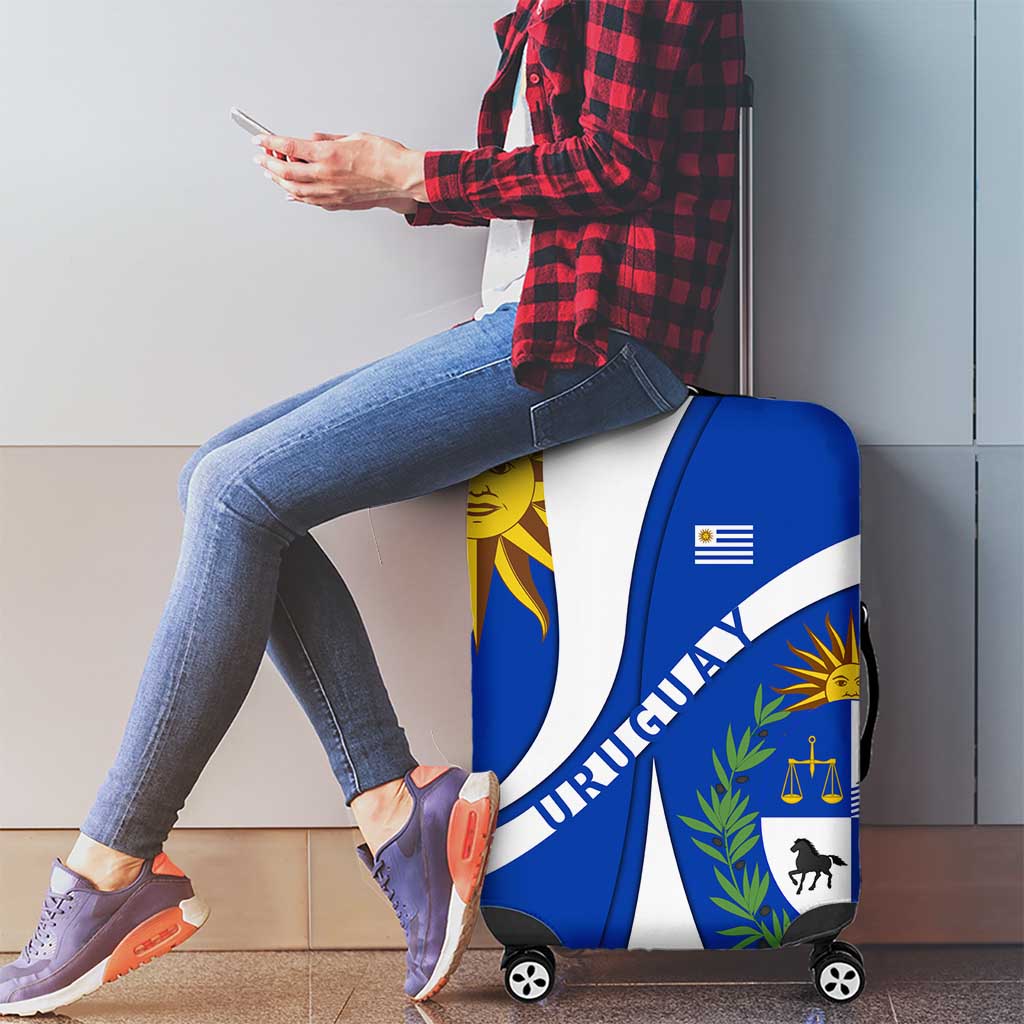 Uruguay Luggage Cover with National Emblem and Sun Symbol Blue White Wave - Wonder Print Shop