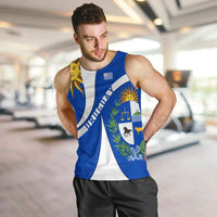 Uruguay Men Tank Top with National Emblem and Sun Symbol Blue White Wave - Wonder Print Shop