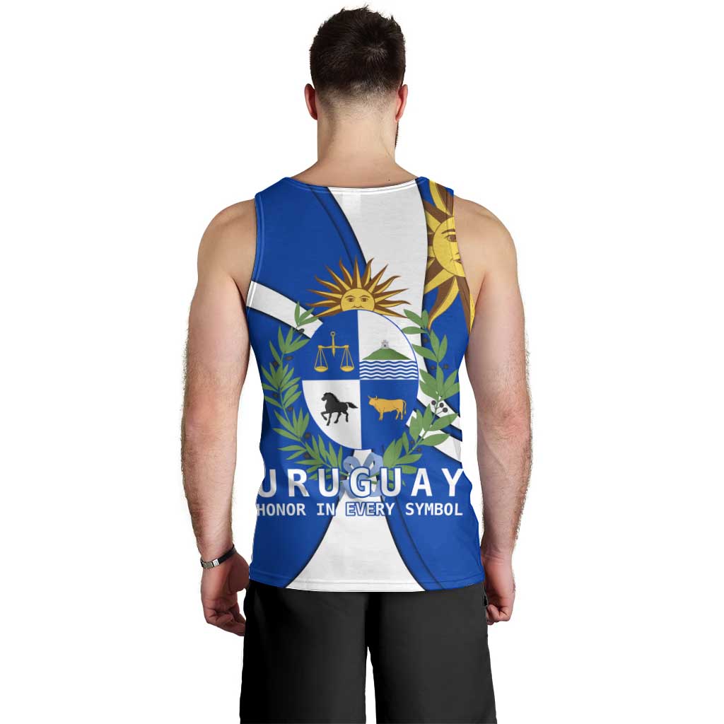 Uruguay Men Tank Top with National Emblem and Sun Symbol Blue White Wave - Wonder Print Shop