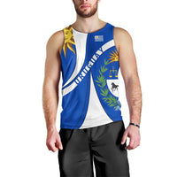Uruguay Men Tank Top with National Emblem and Sun Symbol Blue White Wave - Wonder Print Shop
