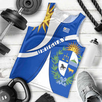 Uruguay Men Tank Top with National Emblem and Sun Symbol Blue White Wave - Wonder Print Shop
