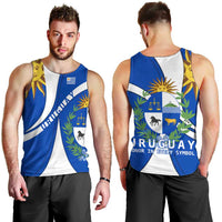 Uruguay Men Tank Top with National Emblem and Sun Symbol Blue White Wave - Wonder Print Shop