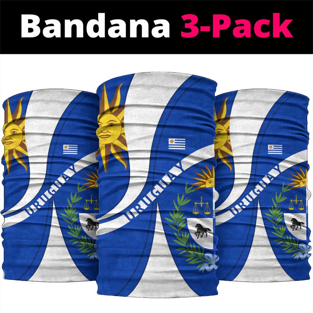 Uruguay Neck Gaiter with National Emblem and Sun Symbol Blue White Wave - Wonder Print Shop