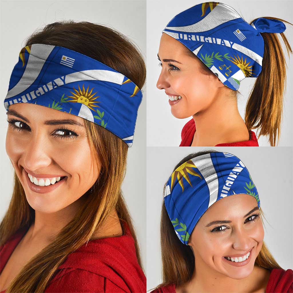 Uruguay Neck Gaiter with National Emblem and Sun Symbol Blue White Wave - Wonder Print Shop