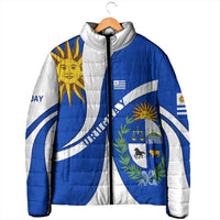 Uruguay Padded Jacket with National Emblem and Sun Symbol Blue White Wave - Wonder Print Shop