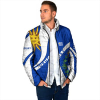 Uruguay Padded Jacket with National Emblem and Sun Symbol Blue White Wave - Wonder Print Shop