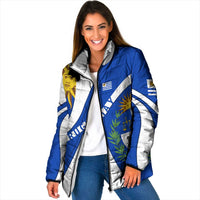 Uruguay Padded Jacket with National Emblem and Sun Symbol Blue White Wave - Wonder Print Shop