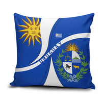 Uruguay Pillow Cover with National Emblem and Sun Symbol Blue White Wave - Wonder Print Shop