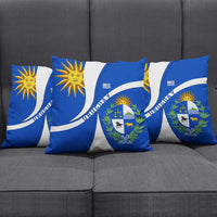 Uruguay Pillow Cover with National Emblem and Sun Symbol Blue White Wave - Wonder Print Shop