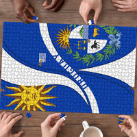 Uruguay Puzzle with National Emblem and Sun Symbol Blue White Wave - Wonder Print Shop