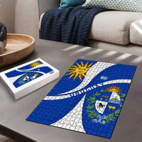 Uruguay Puzzle with National Emblem and Sun Symbol Blue White Wave - Wonder Print Shop
