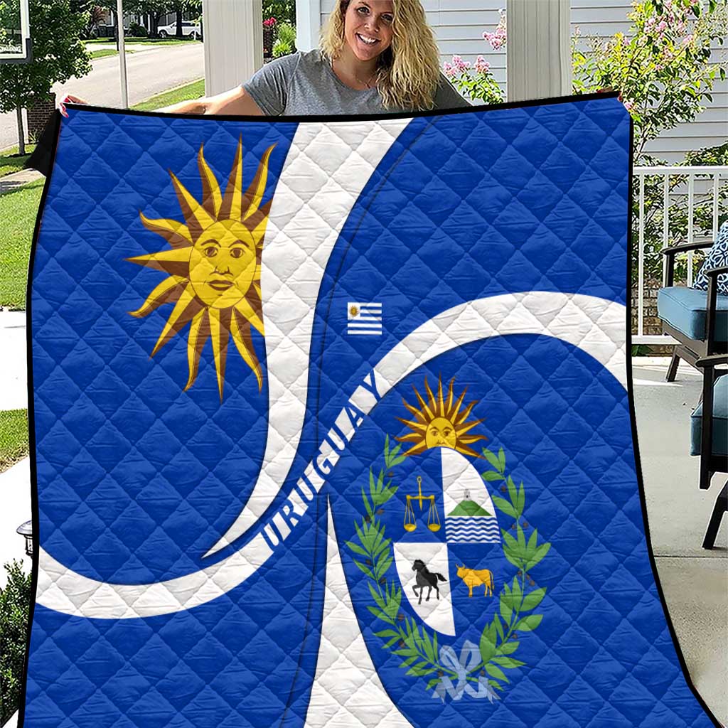 Uruguay Quilt with National Emblem and Sun Symbol Blue White Wave - Wonder Print Shop