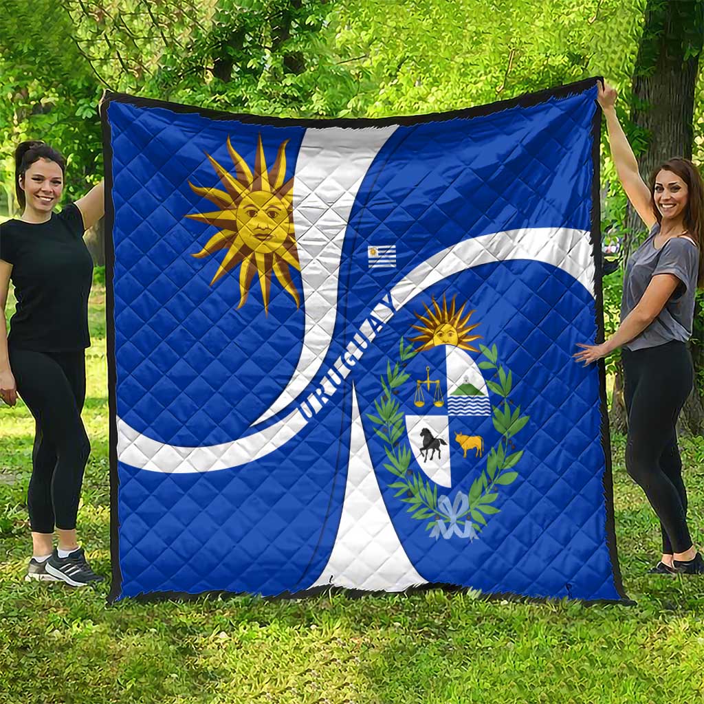 Uruguay Quilt with National Emblem and Sun Symbol Blue White Wave - Wonder Print Shop