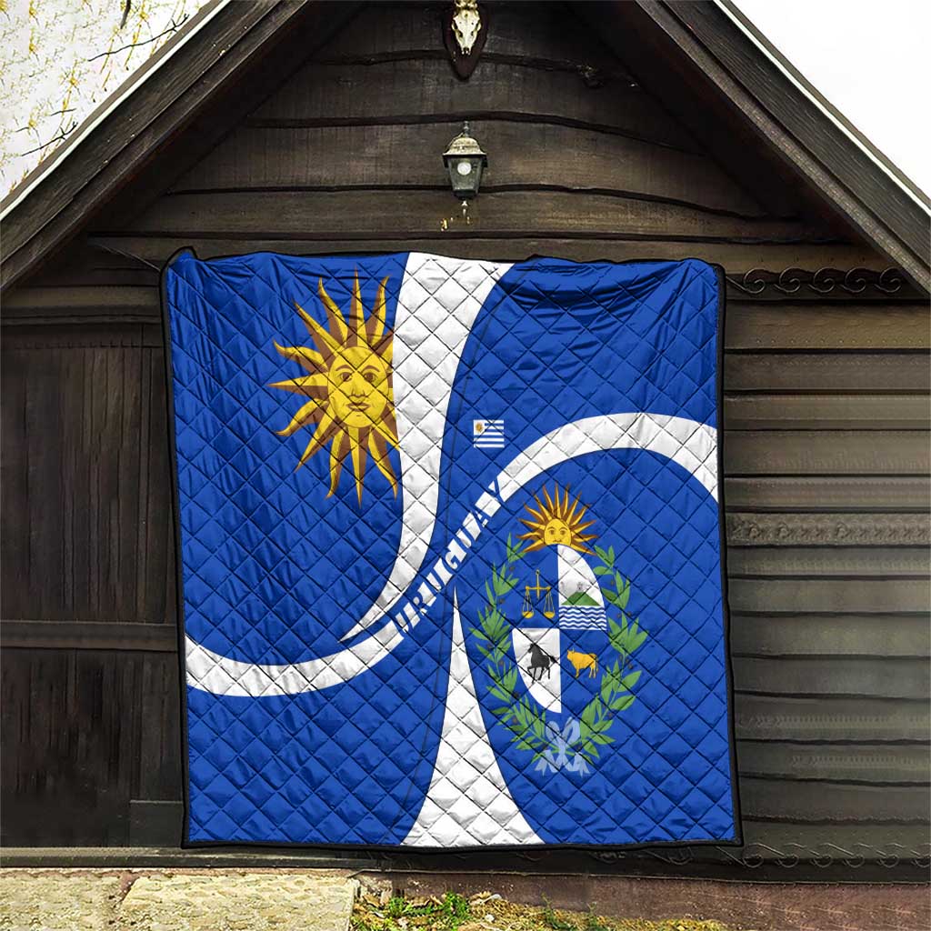 Uruguay Quilt with National Emblem and Sun Symbol Blue White Wave - Wonder Print Shop
