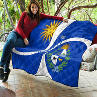 Uruguay Quilt with National Emblem and Sun Symbol Blue White Wave - Wonder Print Shop