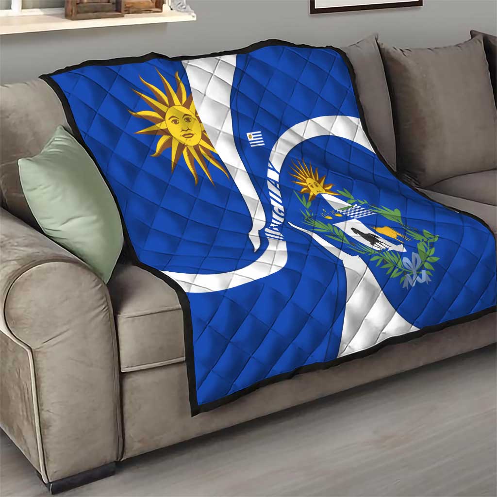 Uruguay Quilt with National Emblem and Sun Symbol Blue White Wave - Wonder Print Shop