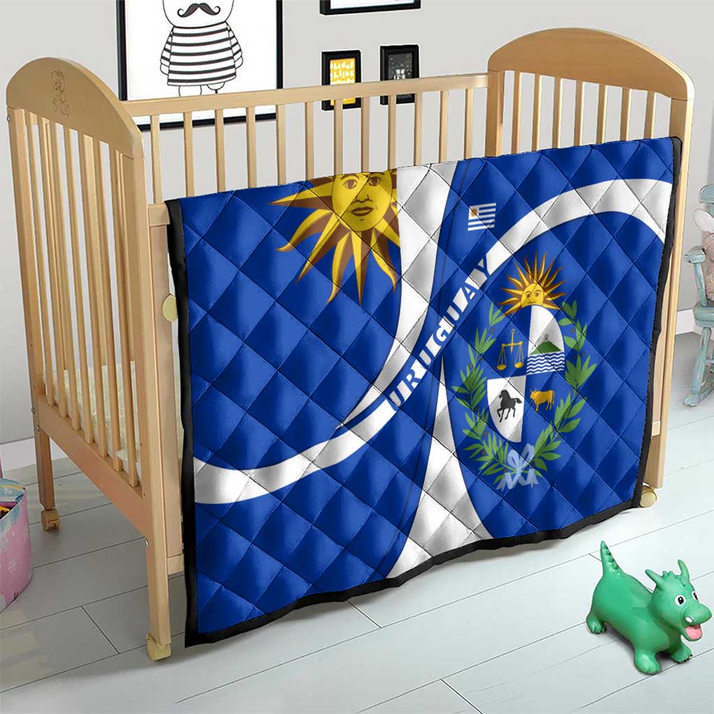Uruguay Quilt with National Emblem and Sun Symbol Blue White Wave - Wonder Print Shop