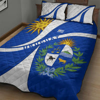 Uruguay Quilt Bed Set with National Emblem and Sun Symbol Blue White Wave - Wonder Print Shop