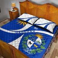 Uruguay Quilt Bed Set with National Emblem and Sun Symbol Blue White Wave - Wonder Print Shop