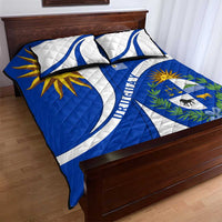 Uruguay Quilt Bed Set with National Emblem and Sun Symbol Blue White Wave - Wonder Print Shop