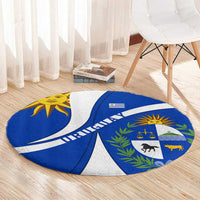 Uruguay Round Carpet with National Emblem and Sun Symbol Blue White Wave - Wonder Print Shop