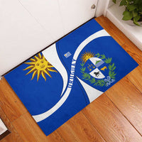 Uruguay Rubber Doormat with National Emblem and Sun Symbol Blue White Wave - Wonder Print Shop