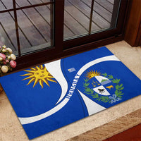 Uruguay Rubber Doormat with National Emblem and Sun Symbol Blue White Wave - Wonder Print Shop