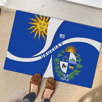 Uruguay Rubber Doormat with National Emblem and Sun Symbol Blue White Wave - Wonder Print Shop